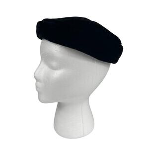 VTG Black Velvet Pill Box Hat Primitive Tilt Whimsigoth Minimal Dark Fairy Sz M